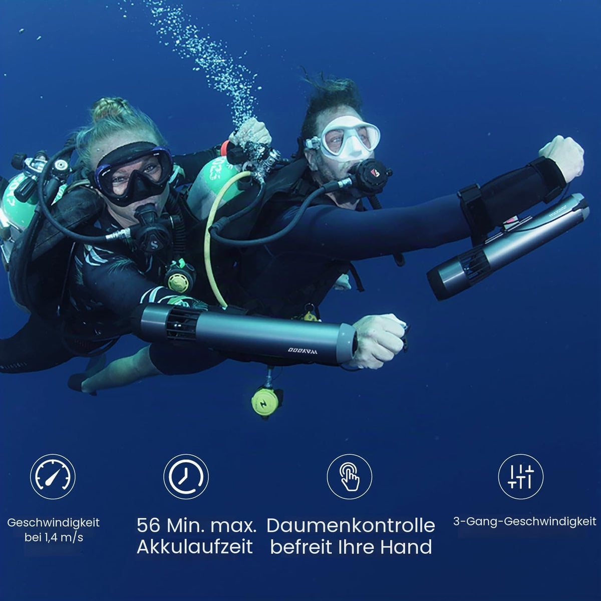Unterwasser-Scooter mit Daumensteuerung 3 Geschwindigkeiten 56 Min Laufzeit 98 Wh Akku für SUP Tauchen Schnorcheln