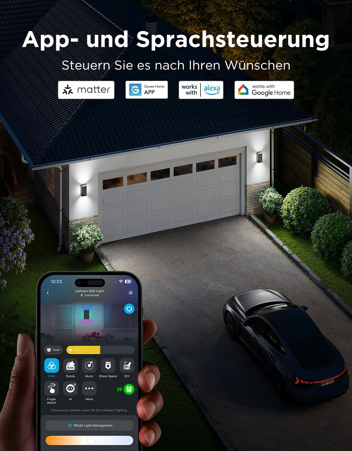 Outdoor UpDown LED Wandleuchten 2er Pack RGBICWW 1400 lm 2700K–6500K IP66 WLAN Bluetooth Matter kompatibel