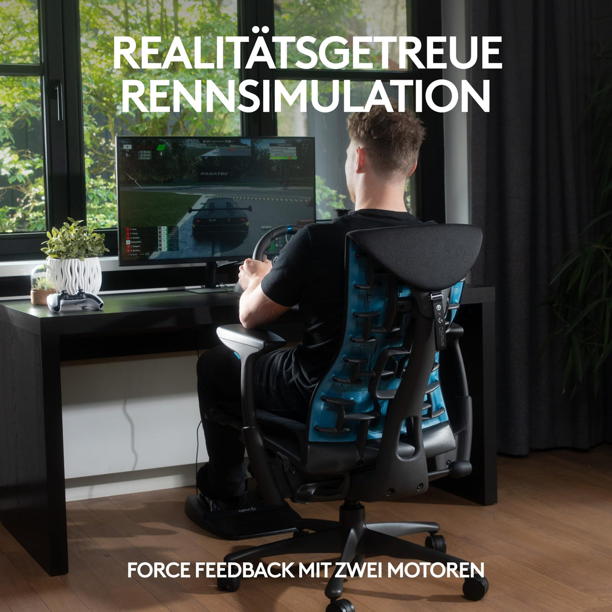 Gaming Rennlenkrad G29 mit 900° Lenkbereich Force Feedback Edelstahlpedalen und Leder-Lenkrad für PS5 PS4 PC Mac