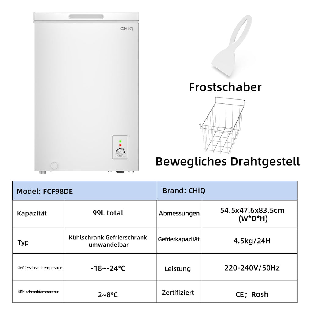 Gefriertruhe FCF98DE 99 Liter freistehend mit Schnellgefrierfunktion LED-Beleuchtung und 4-Sterne-Gefrierfach