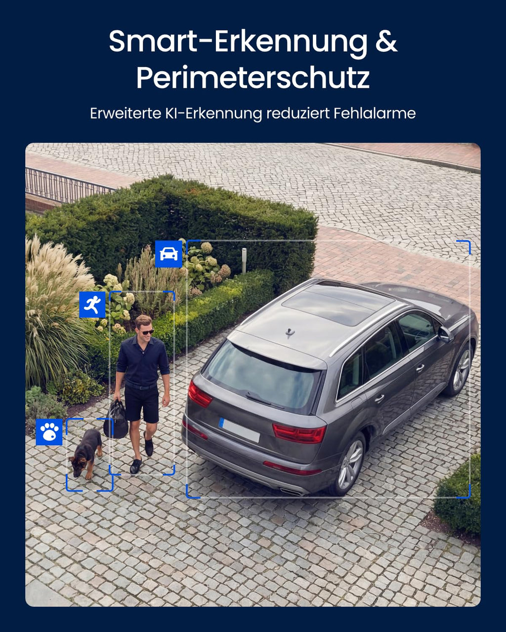 Dreifachobjektiv PoE Überwachungskamera außen 10MP+8MP 180° Panorama PTZ Auto-Tracking KI-Erkennung Farb- und IR-Nachtsicht 24/7-Aufzeichnung