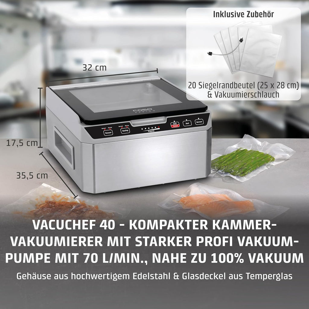 Kammervakuumierer VacuChef 40 Modell 1417 3L Vakuumkammer 70L/min Doppelte Schweißnaht inkl 20 Vakuumbeutel