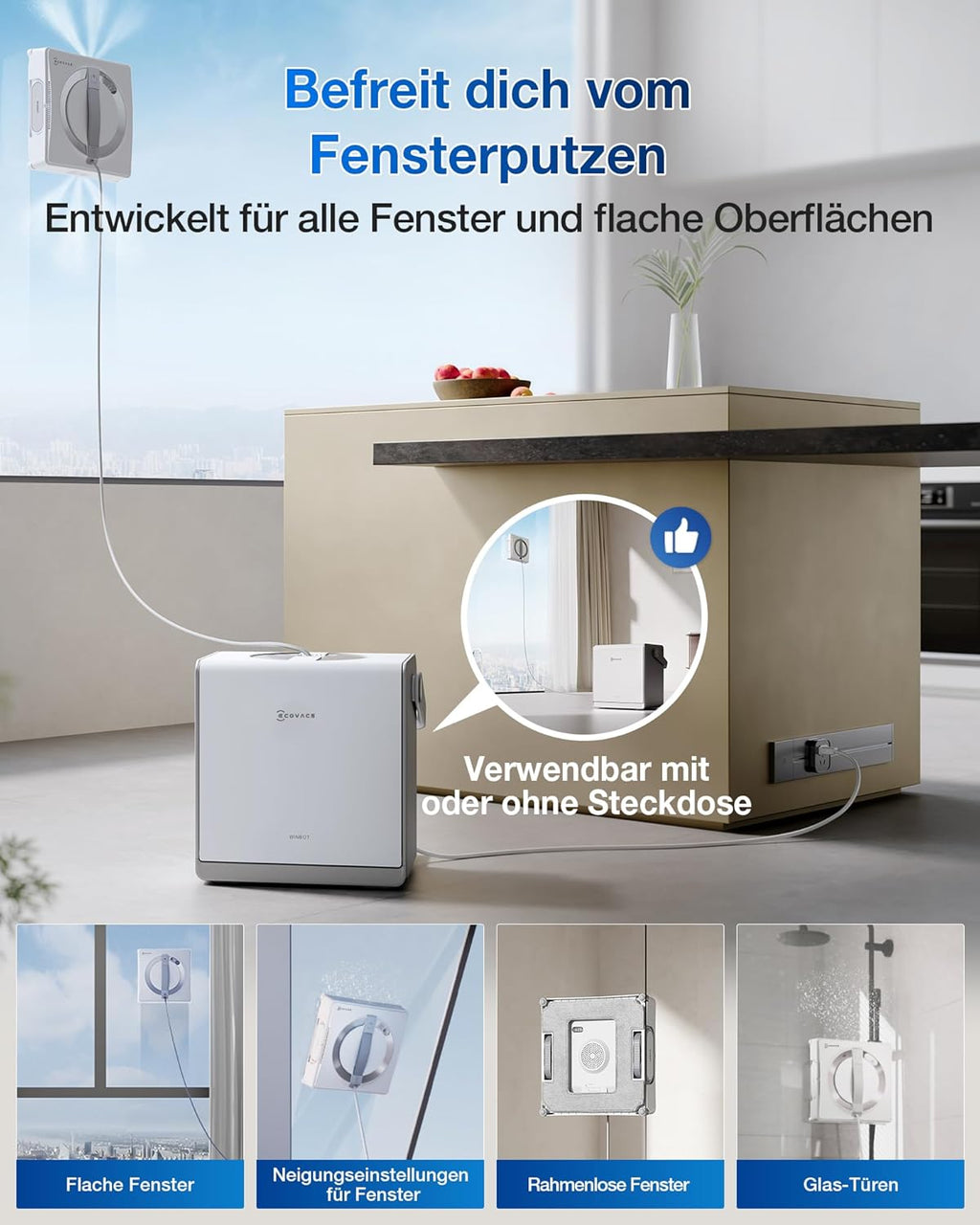 Fensterputzroboter W2 Pro Omni WG851-11 Glasreinigung 6-in-1 Station Win-SLAM 4.0 12-Stufen Schutz 3-Düsen Sprühkopf Weiß
