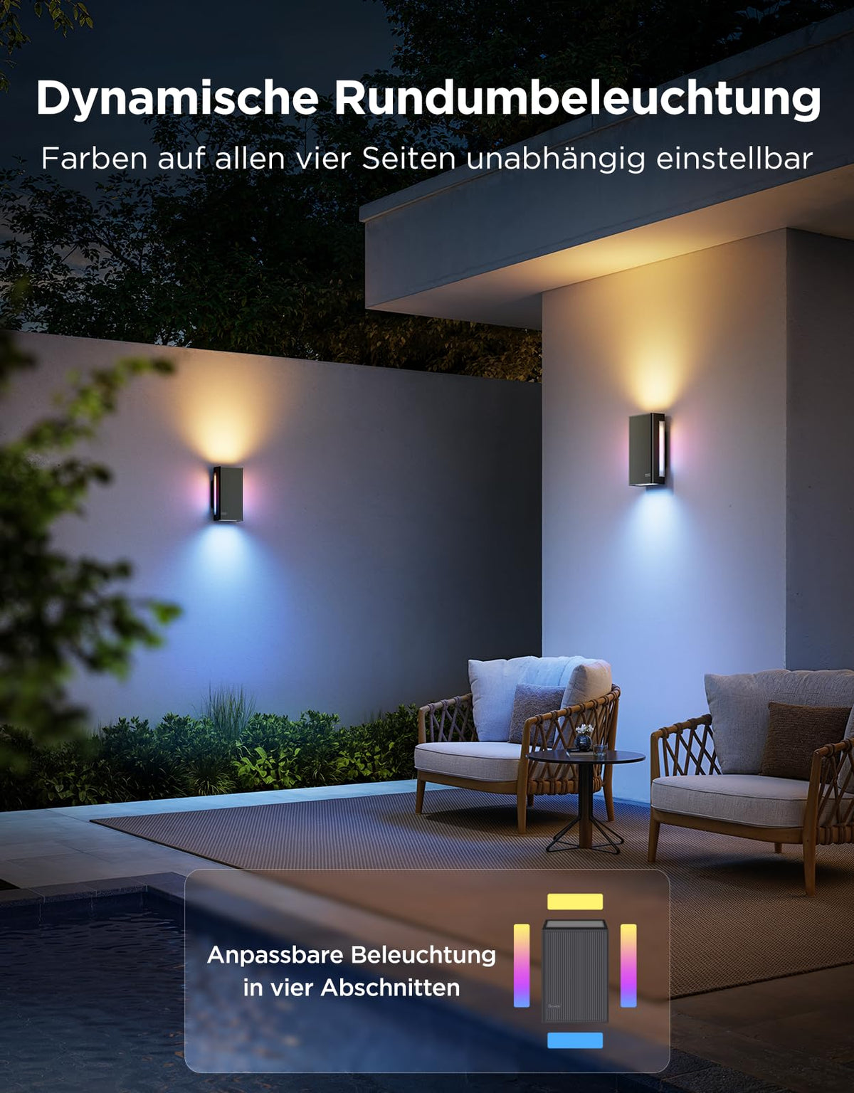 Outdoor UpDown LED Wandleuchten 2er Pack RGBICWW 1400 lm 2700K–6500K IP66 WLAN Bluetooth Matter kompatibel