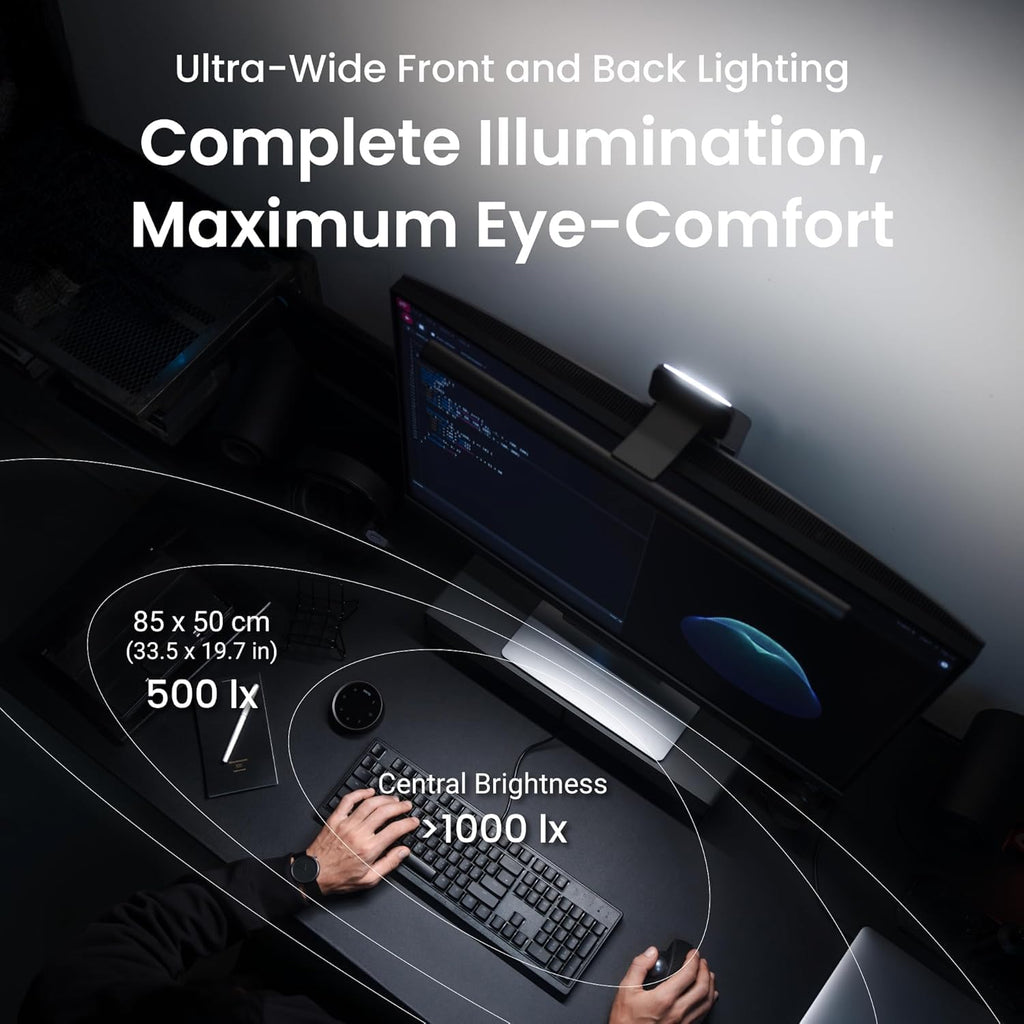 Monitorlampe ScreenBar Halo 2 mit Rücklicht, USB, 5 W, 2700–6500 K, dimmbar, Bewegungssensor, kabelloser Controller, für Monitore 0,43–6 cm