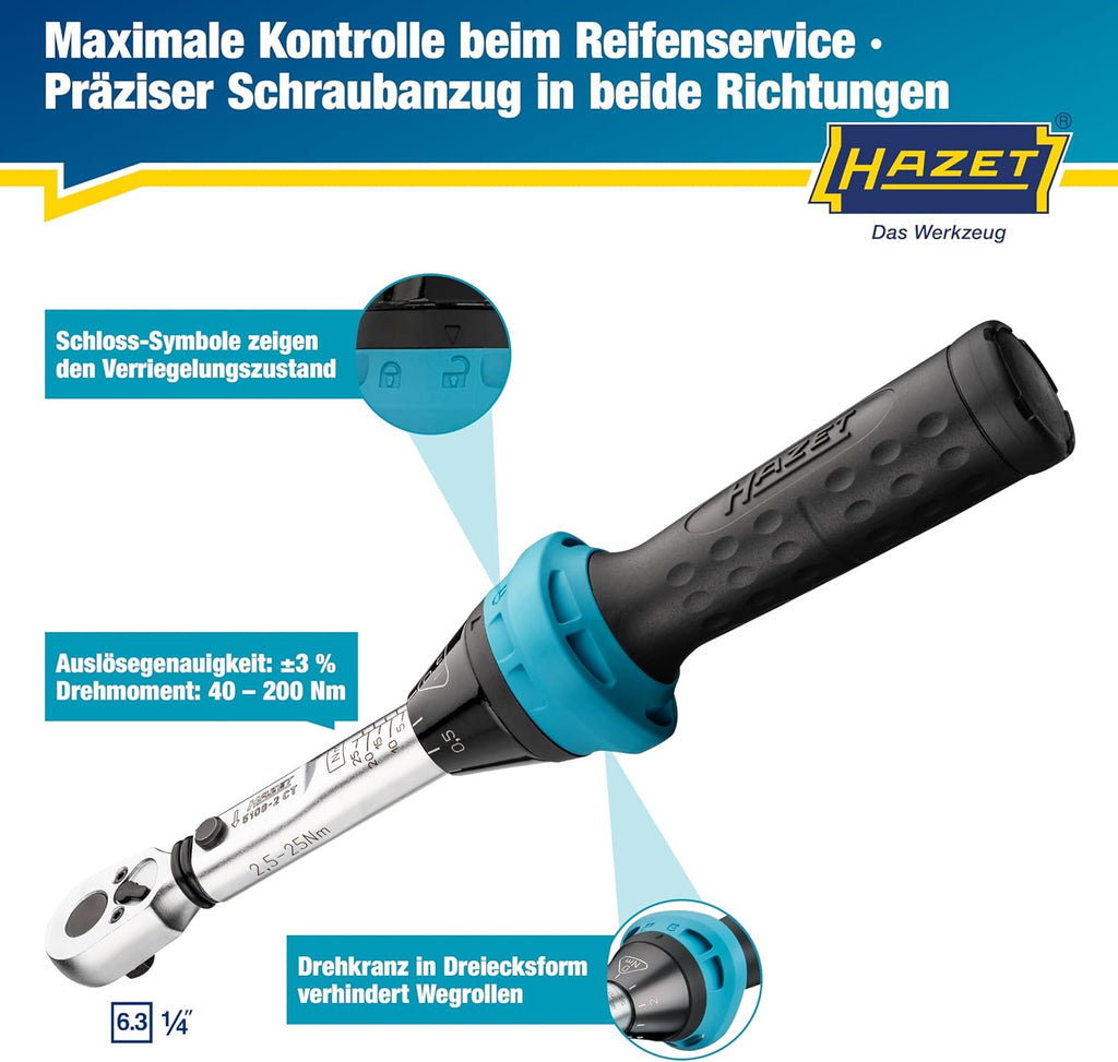 Drehmomentschlüssel 5108-2CT 2,5-25 Nm 1/4 Zoll Umschaltknarre Fahrrad Werkzeug mit Kalibrierschein 232 mm