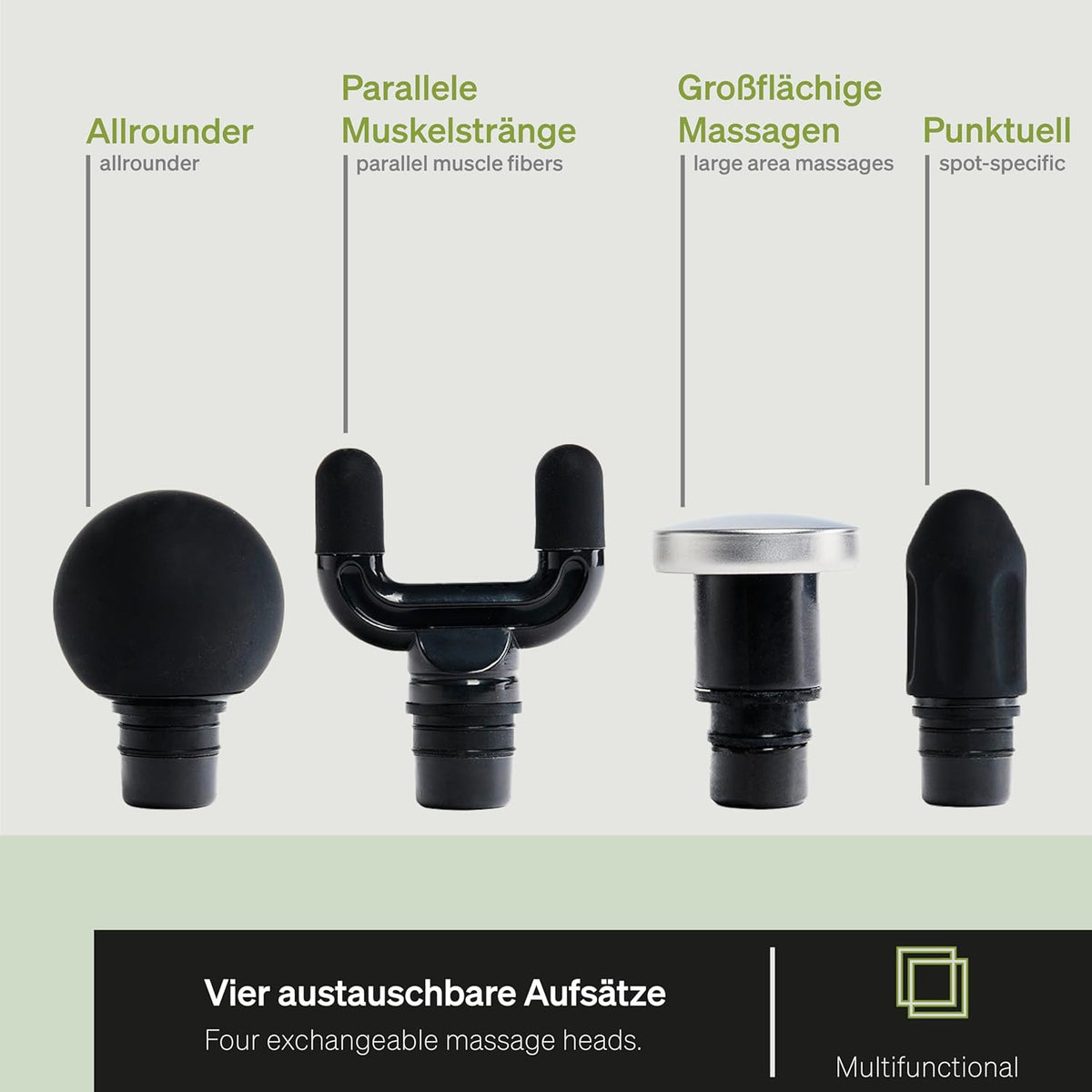 Massagepistole Mini Fascia Gun 550 g mit 4 Aufsätzen 4 Stufen und USB-C für Körper- und Faszienmassage