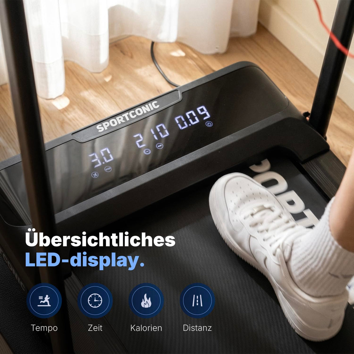 Laufband elektrisch klappbar P106FA 1–12 km/h mit 9 % Steigung LED-Display Tablet-Halterung für Gehen und Laufen