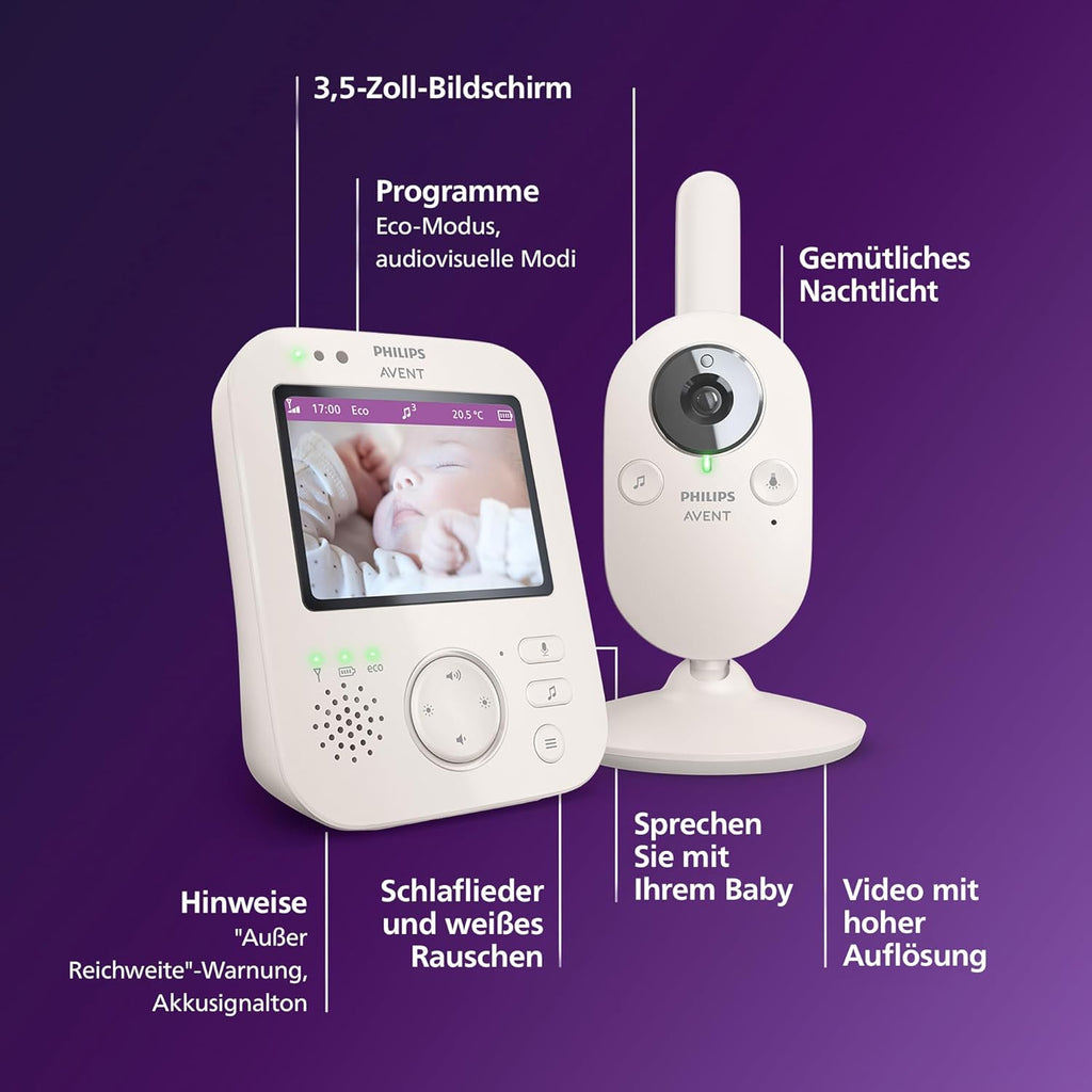Video Babyphone mit Kamera SCD891/26 3,5 Zoll Display 720p Nachtsicht Temperaturüberwachung Schlaflieder