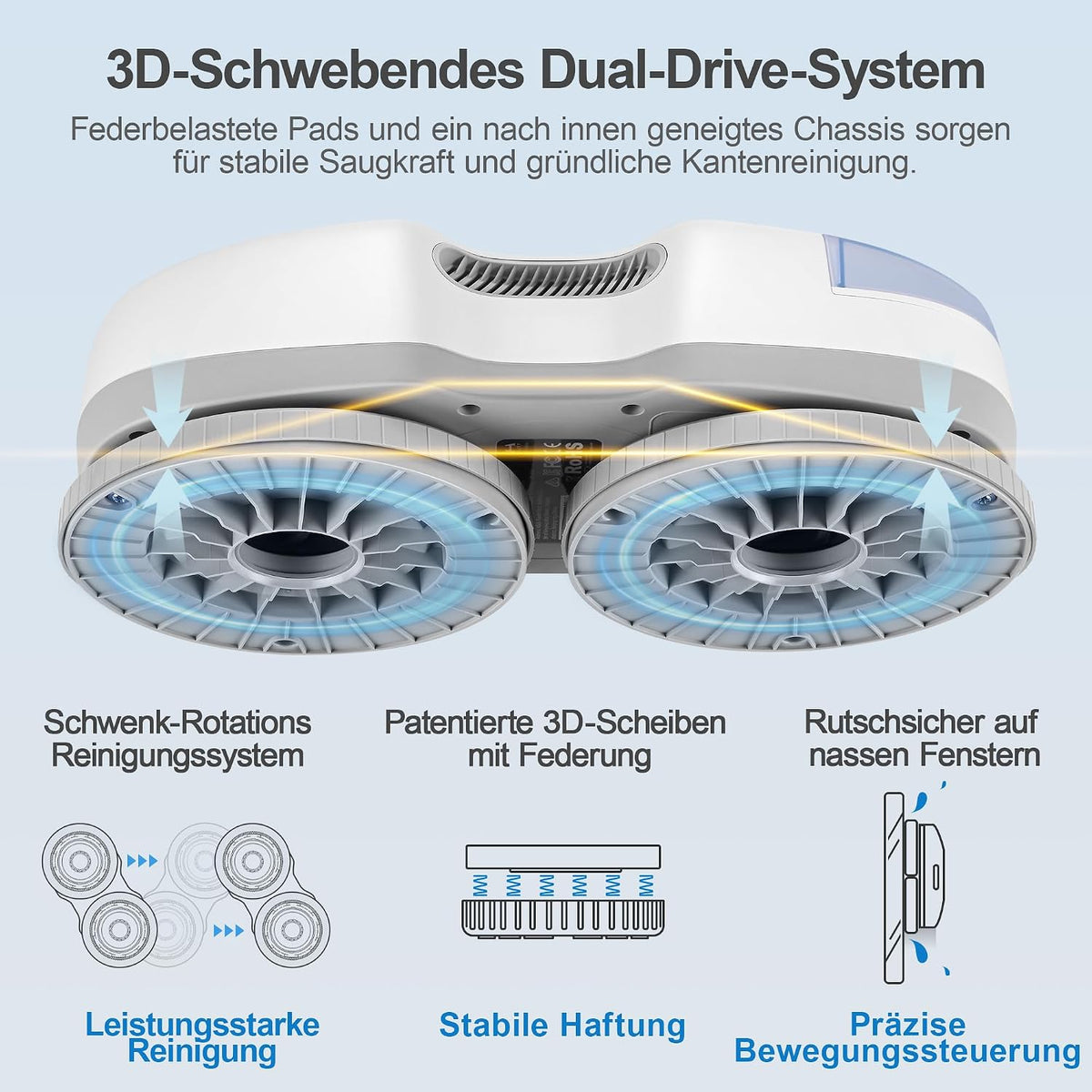 Fensterputzroboter S7+ mit Sprühfunktion 6500 Pa Saugkraft 80 ml Wassertank inklusive 8 Reinigungstücher und Transportkoffer
