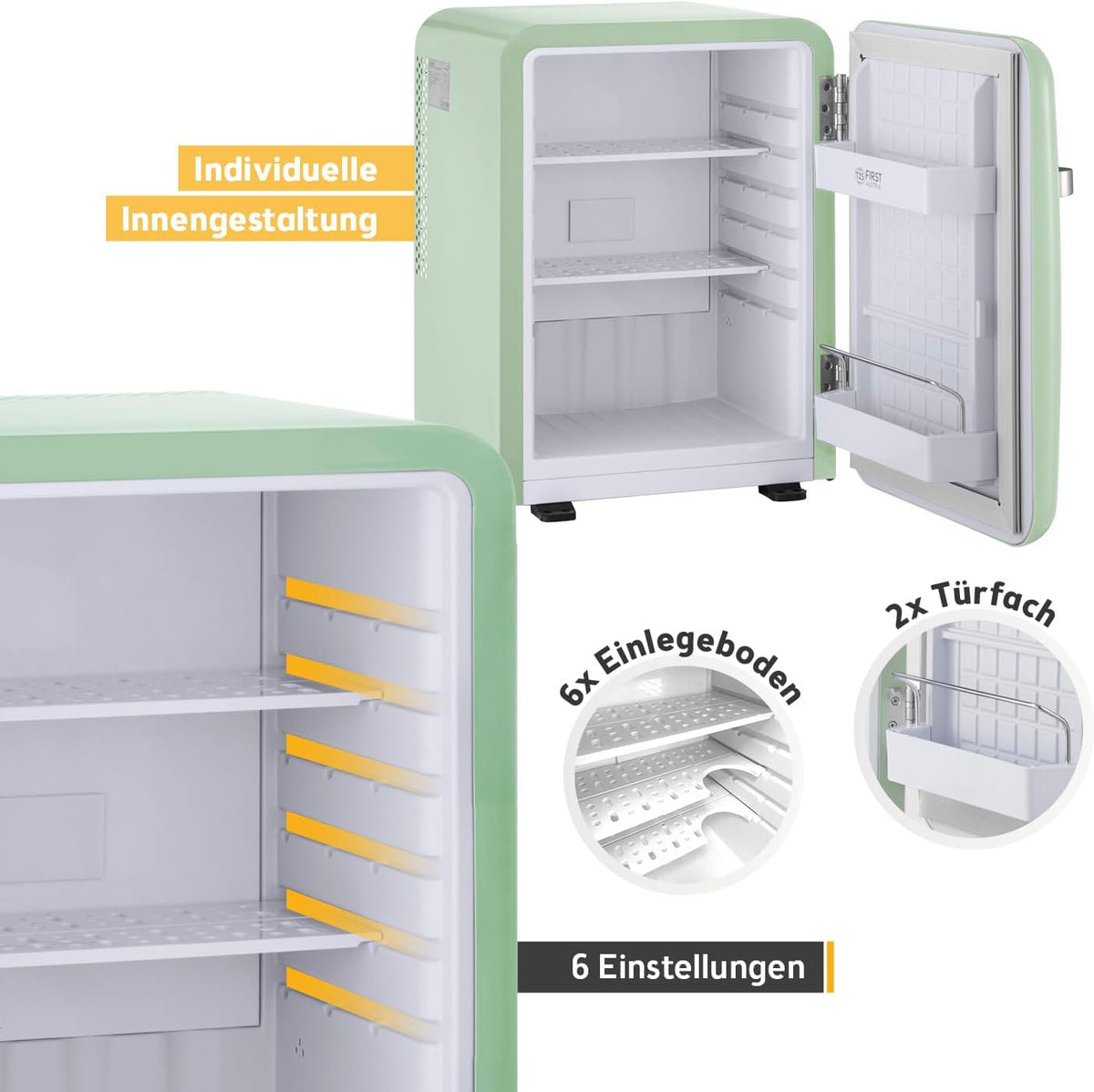 Mini Kühlschrank 40L Retro Design FA-5172-3-GL 40 Liter freistehend kompakt ohne Gefrierfach