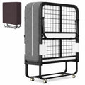 Klappbett 90 × 200 cm mit 13 cm Matratze bis 200 kg Metallrahmen Rollen Staubschutzhülle und waschbarem Bezug