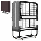Klappbett 90 × 200 cm mit 13 cm Matratze bis 200 kg Metallrahmen Rollen Staubschutzhülle und waschbarem Bezug