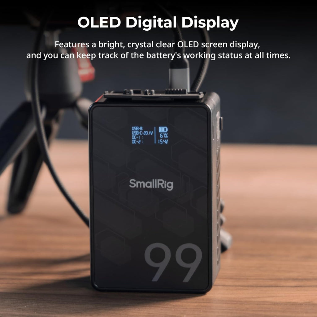 Mini V-Mount Akku VB99 SE 99Wh 6800mAh mit PD 65W USB-C Schnellladung D-TAP Dual DC OLED-Display