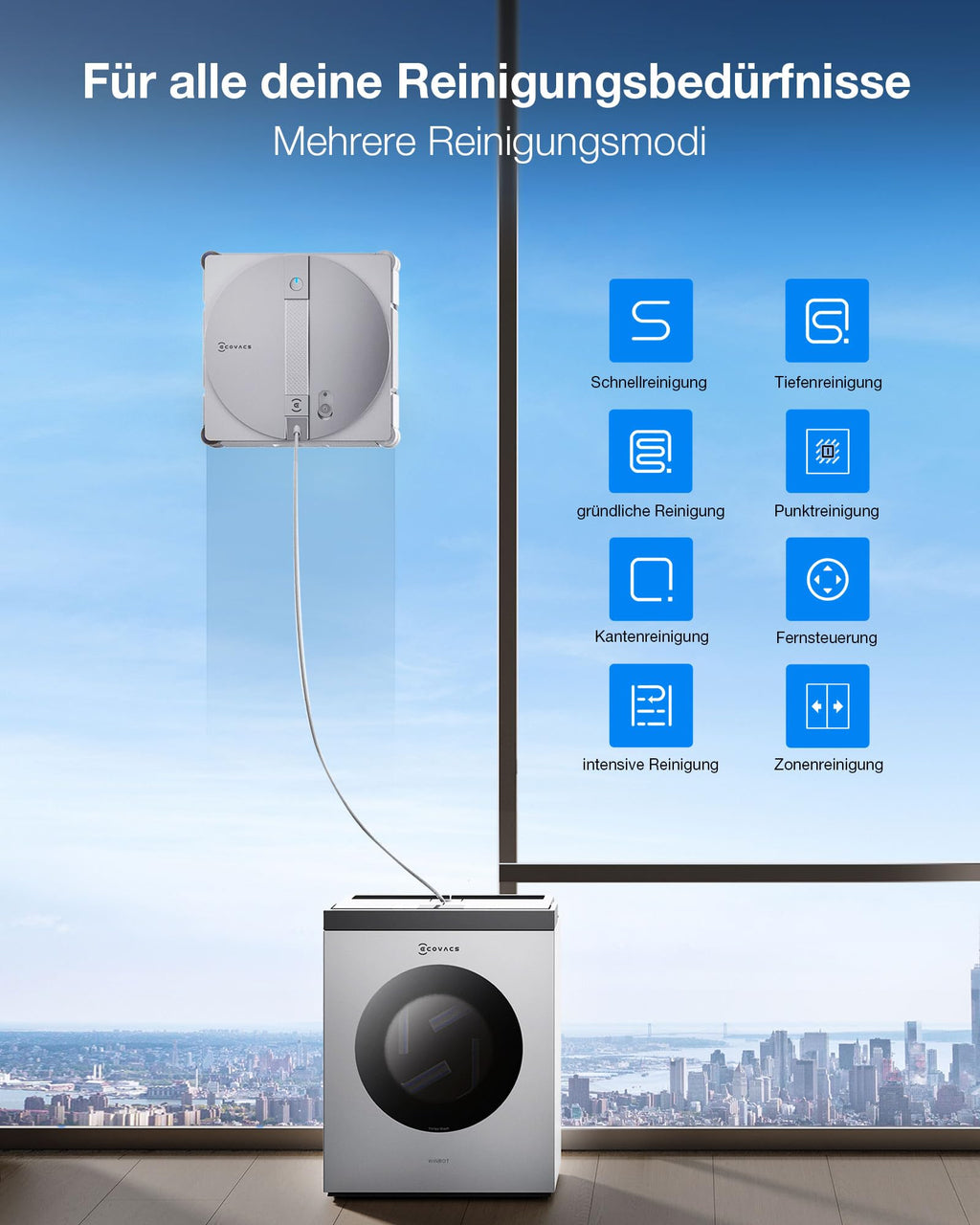 Fensterputzroboter W3 OMNI für Glas 800 N Saugkraft 3-Düsen-Sprühfunktion 350 ml App-Steuerung automatische Wischpadreinigung Kantenreinigung