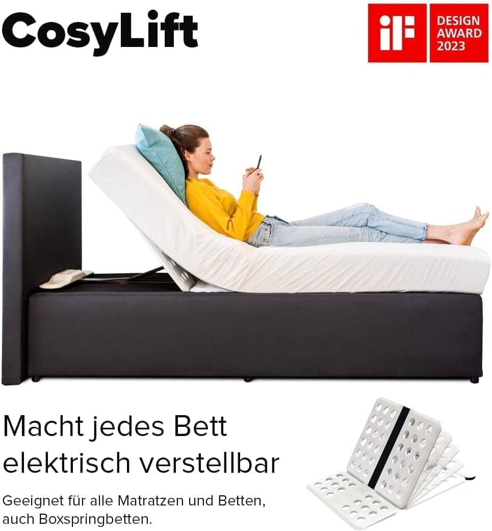 Elektrisch verstellbarer Bettlift CosyLift für Lattenrost & Boxspring mit Motor Handschalter 150 kg 102x70 cm