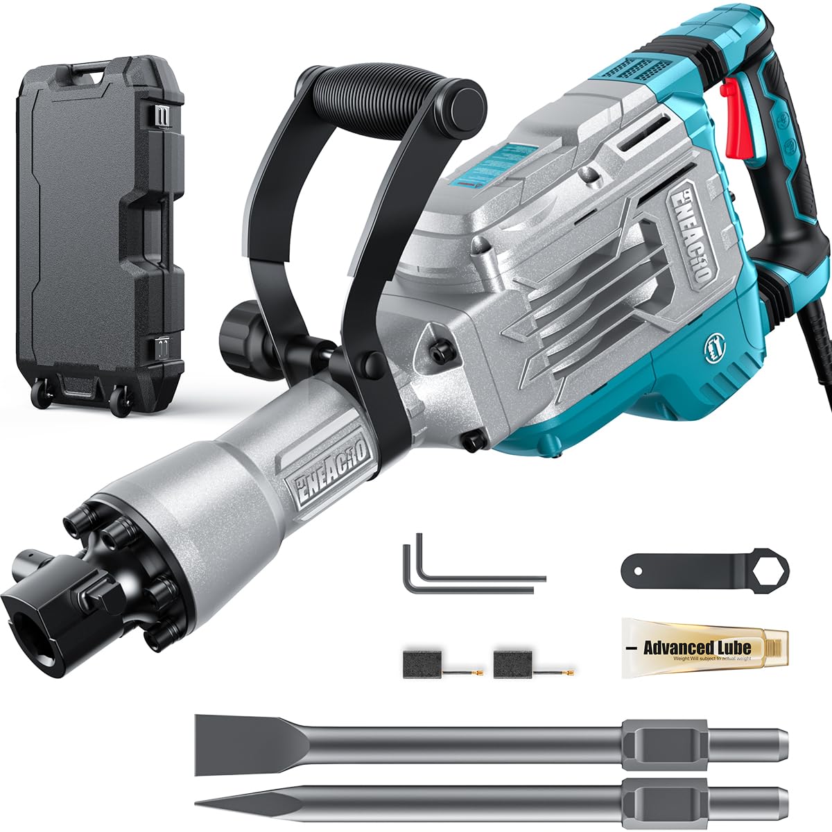 Abbruchhammer Z1G-DS-107HC 1700 W SDS-Hex 65 J mit 360° Drehgriff und Vibrationsdämpfung 2 Meißel Transportkoffer