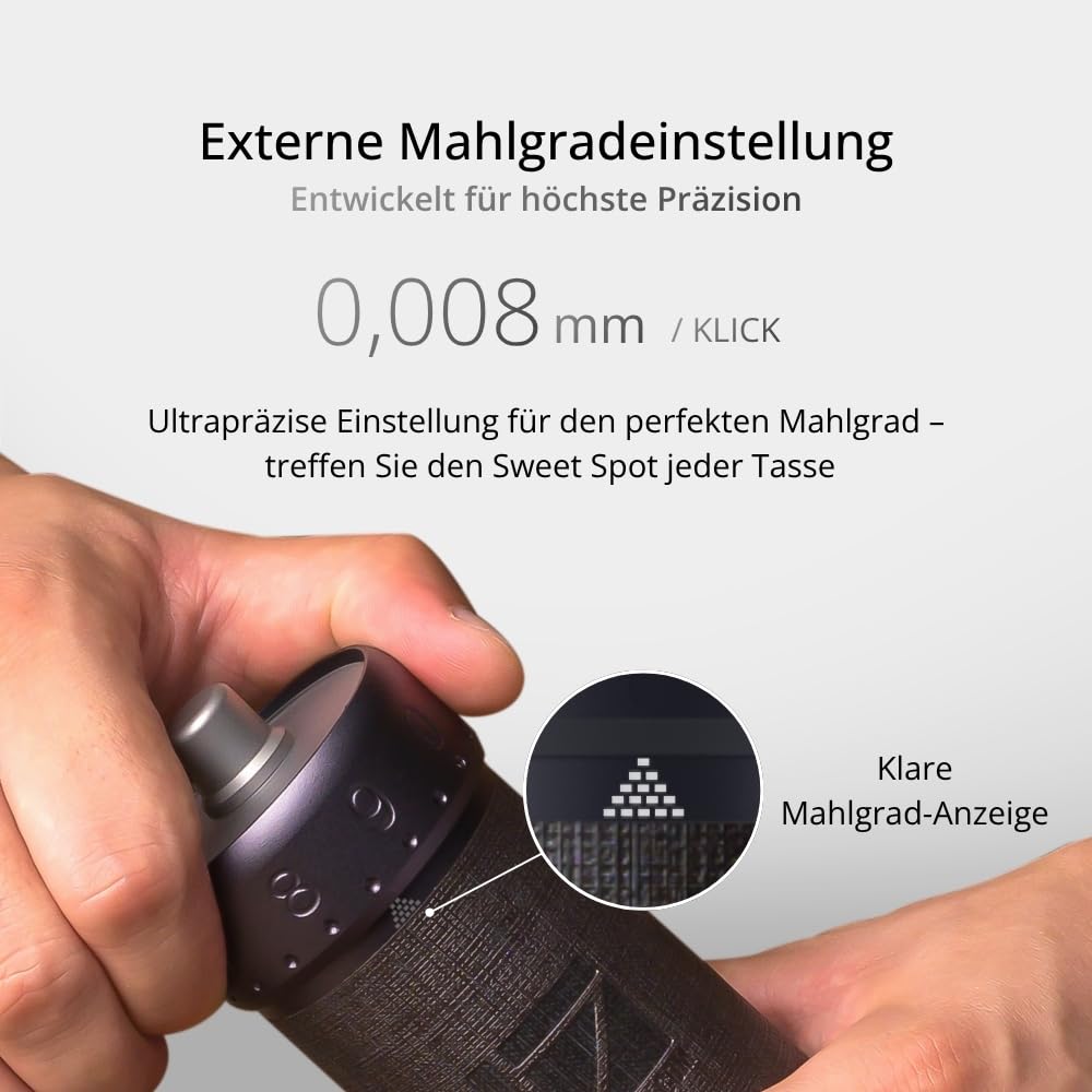 Manuelle Kaffeemühle J-Ultra Konisches Mahlwerk 40g Auffangbehälter Klappgriff Einstellbare Mahlgradeinstellung