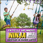 Ninja Hindernisparcours für Kinder Slackline Set 16,8 m mit Kletternetz Seilleiter Gymnastikringen Outdoor Trainingsgerät