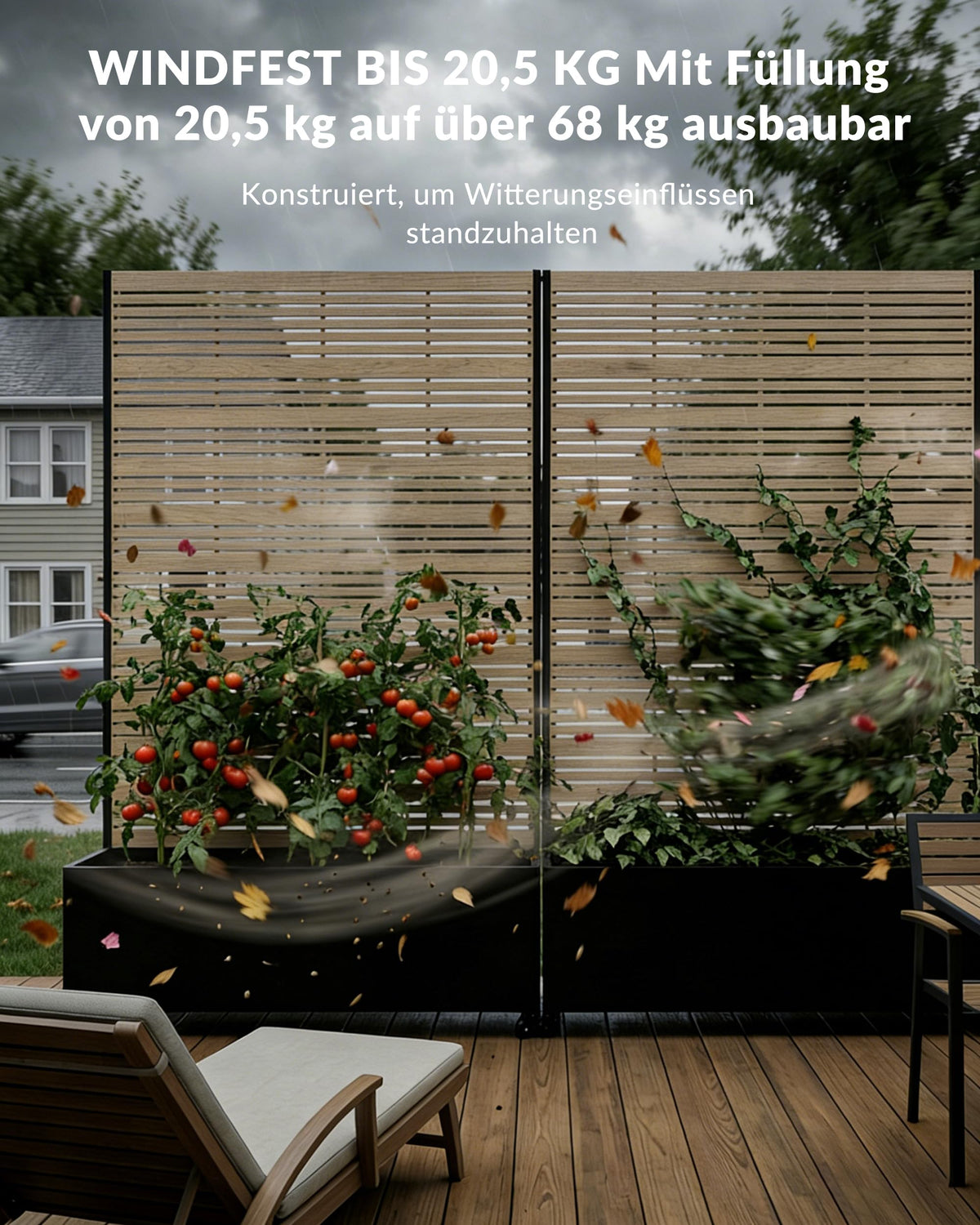 Metall Hochbeet mit Sichtschutz Rankgitter Rollen 33 cm tief 185 cm hoch wetterfest für Garten Balkon Terrasse