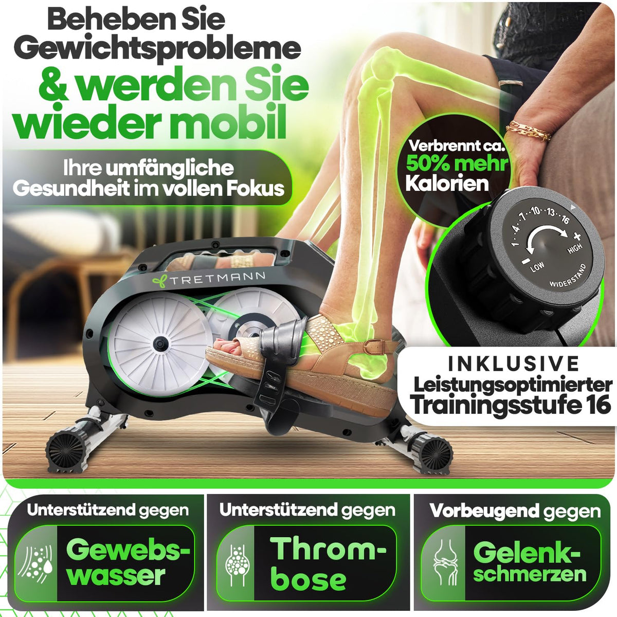Pedaltrainer PT-HT-01 mit 16 Widerstandsstufen für Arm- und Beintraining mit Befestigungsband