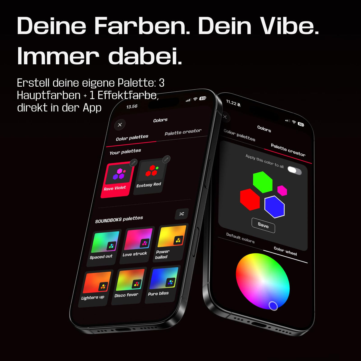 Tragbares Partylicht mit Akku IP65 Soundaktivierung App-Steuerung 2 LEDs und TeamUp-Synchronisation