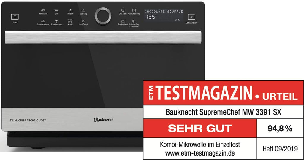 Multifunktionsmikrowelle MW 3391 SX 33 L 1000 W mit Heißluft Grill CrispFry Dampfgaren und Dampfgarbehälter
