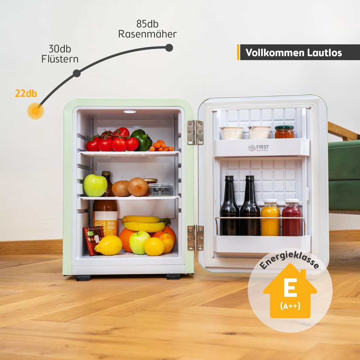 Mini Kühlschrank 40L Retro Design FA-5172-3-GL 40 Liter freistehend kompakt ohne Gefrierfach