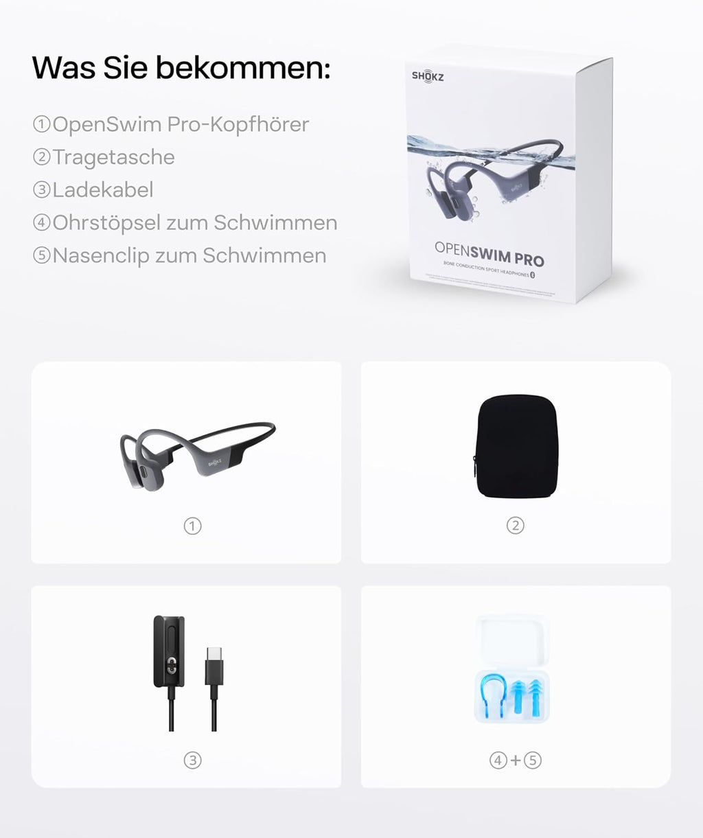 Knochenschall Schwimm Kopfhörer OpenSwim Pro S711 IP68 32GB MP3 Bluetooth 5.4 9h Kabelloses Laden Grau