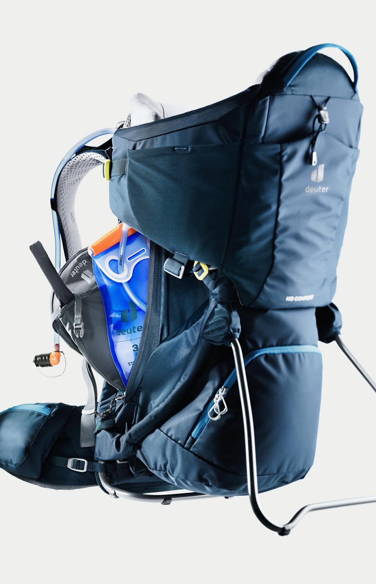 Kindertrage Kid Comfort mit verstellbarer Rückenlänge und Kindersitz Sonnendach VariFlex Hüftflossen bis 22 kg Blau