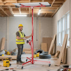 Plattenheber XXL 50790 Trockenbau 68kg Tragkraft 140–350cm Höhe 2,90m Breite 3 Rollen mit Feststellbremse rot