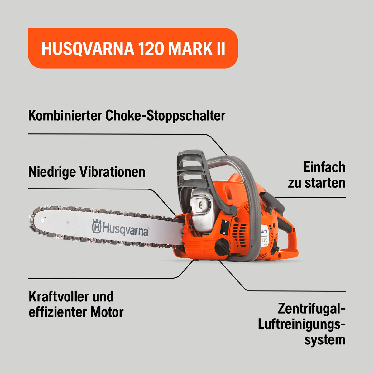 Benzin-Kettensäge 120 Mark II 967861903 38,2 cm³ 1,4 kW 14 Zoll Schiene H37 Kette 16,8 m/s