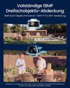 Dreifachobjektiv PoE Überwachungskamera außen 10MP+8MP 180° Panorama PTZ Auto-Tracking KI-Erkennung Farb- und IR-Nachtsicht 24/7-Aufzeichnung