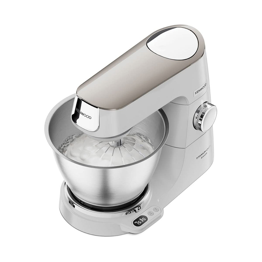 Küchenmaschine Titanium Chef Baker KVC65.001WH 1200 W 5 L Edelstahlschüssel mit Waage und Patisserie Set