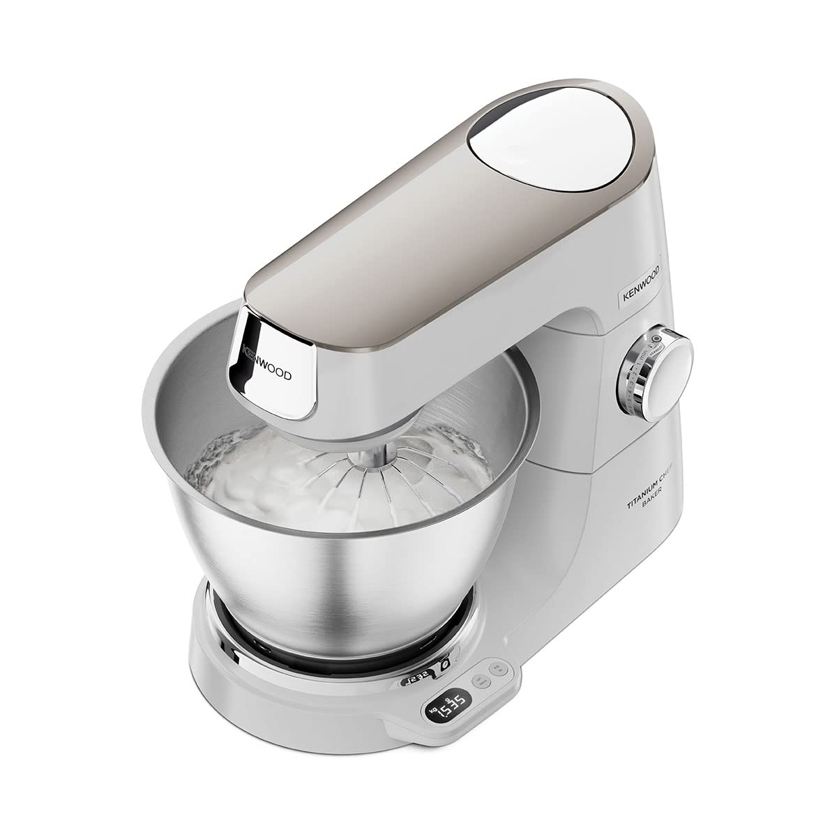 Küchenmaschine Titanium Chef Baker KVC65.001WH 1200 W 5 L Edelstahlschüssel mit Waage und Patisserie Set