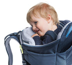 Kindertrage Kid Comfort mit verstellbarer Rückenlänge und Kindersitz Sonnendach VariFlex Hüftflossen bis 22 kg Blau