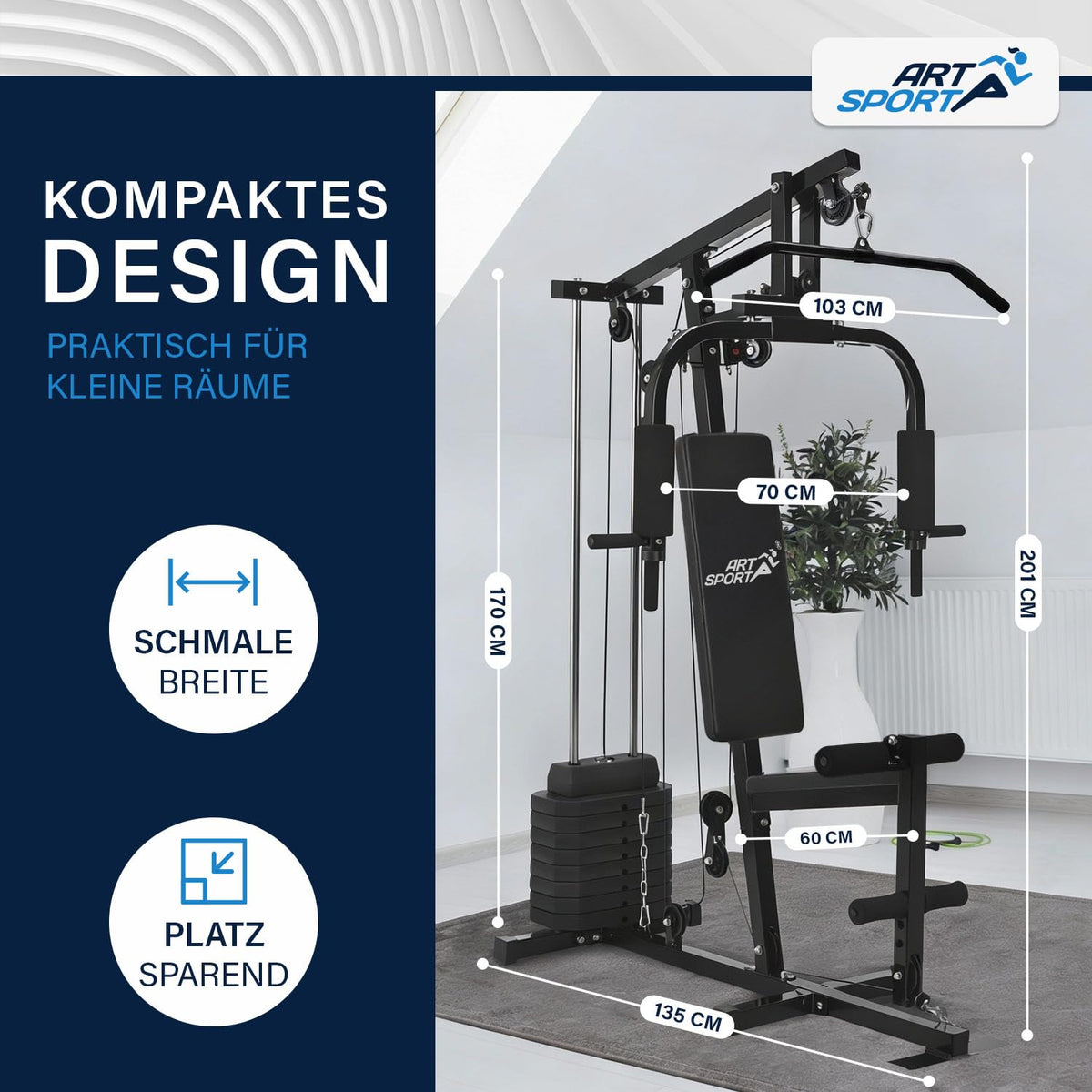 Kraftstation ProfiGym 2000 Modell 24808 mit 40 kg Gewichten Latzug Butterfly Seilzug und Beinstrecker Schwarz