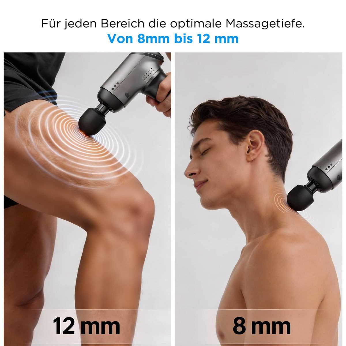 Massagepistole OM 4.0 Flex mit 8–12 mm Amplitude 5 Frequenzstufen 4000 mAh Akku 8 Aufsätzen und App