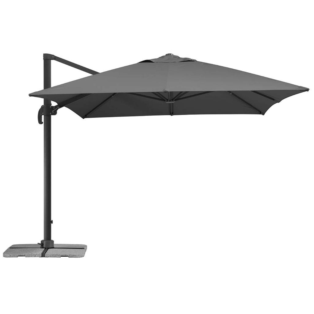 Rechteckiger Ampelschirm RHODOS GRANDE 400 x 300 cm aus Polyester mit Aluminiumgestell Kurbel 360° drehbar Anthrazit
