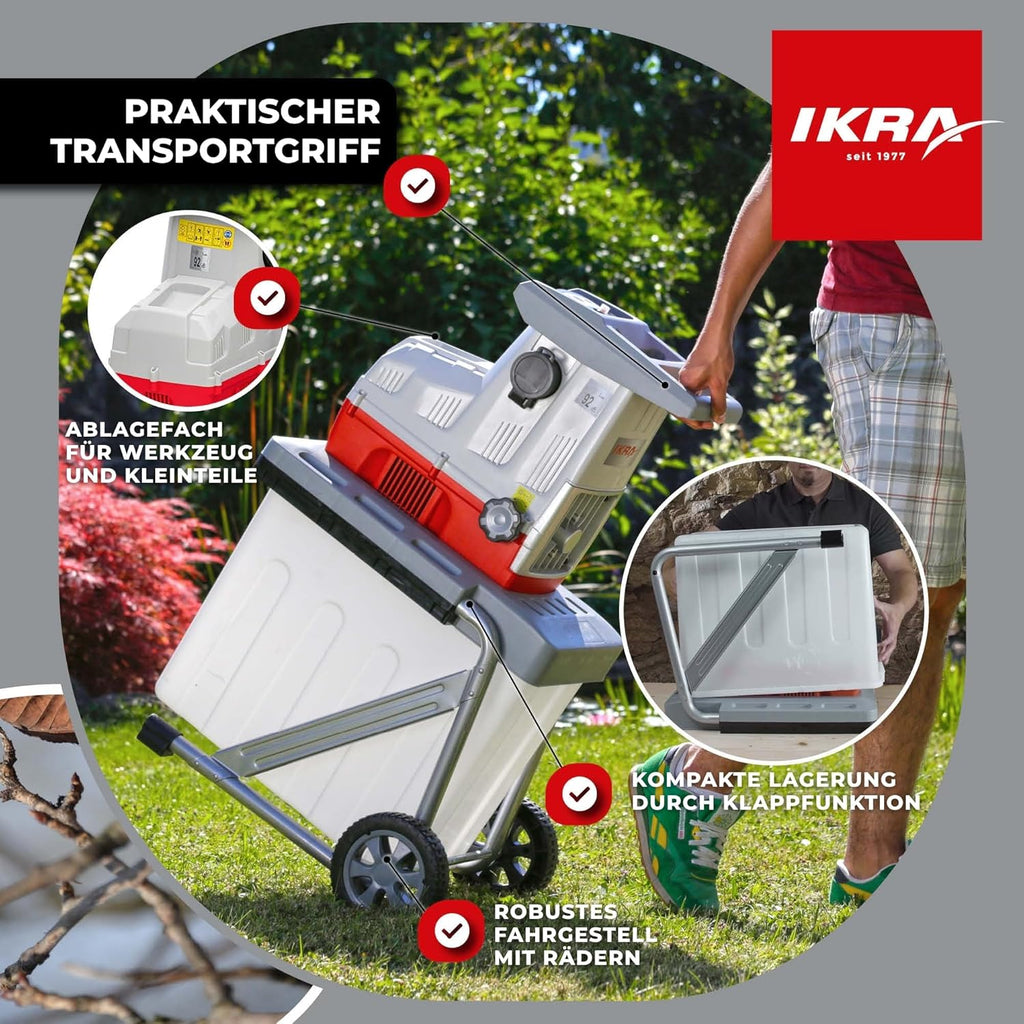 Gartenhäcksler Walzenhäcksler ILH 3000 A 3000W 44mm Aststärke leises Schneidsystem 60L Fangbox