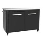 Outdoor-Küchenschrank mit Edelstahlplatte 2 Türen 4 Rollen Gasflaschenhalterung 127 x 67 x 90 cm