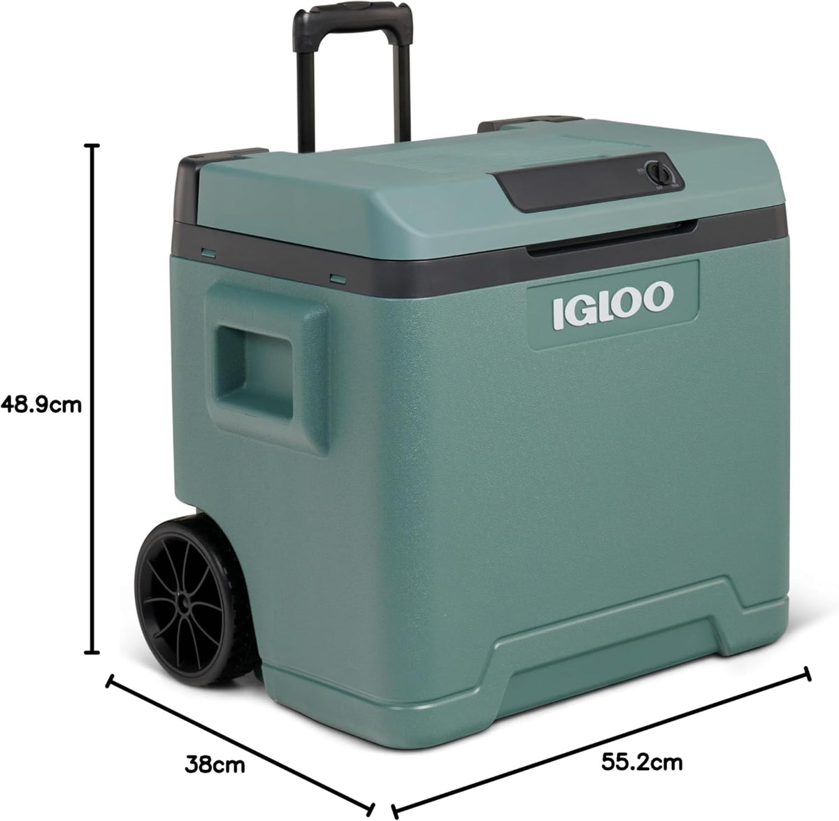 Elektrische Kühlbox IE42 42L 12V 230V thermoelektrisch mit Rollen Teleskopgriff Eco Modus für Auto Camping Boot