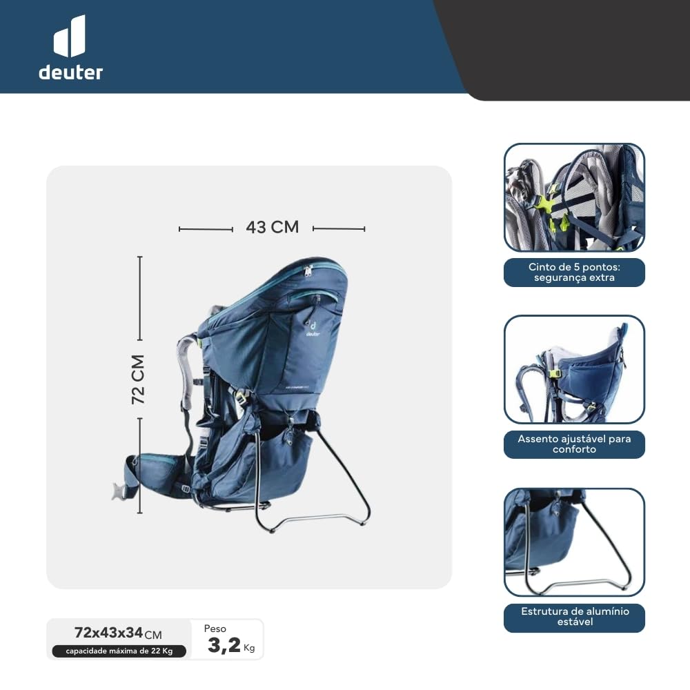 Kindertrage Kid Comfort mit verstellbarer Rückenlänge und Kindersitz Sonnendach VariFlex Hüftflossen bis 22 kg Blau