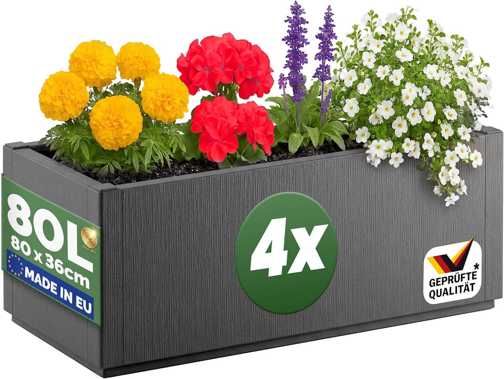 Blumenkasten 4er Set Ethica 80L 80x36x35cm Kunststoff Pflanzkasten mit Ablaufboden frostbeständig