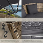 Polyrattan Sonneninsel Santorin II wetterfest 175 x 171 cm mit Sonnendach und Kissen