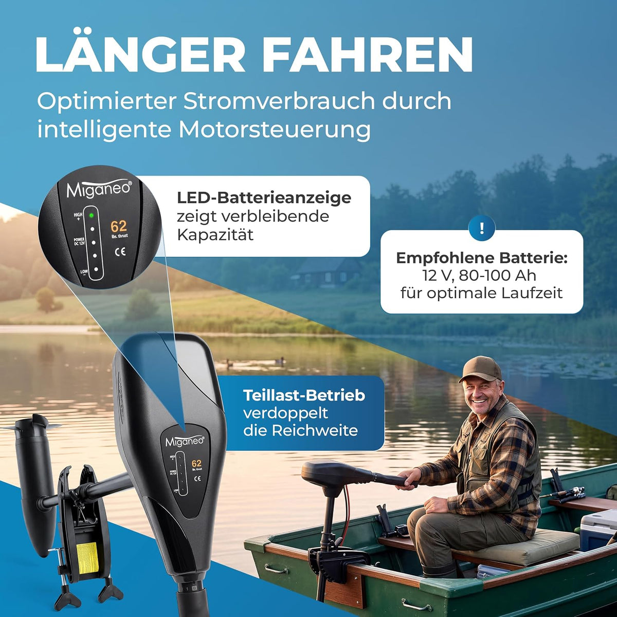 Elektro Bootsmotor Außenborder 12V 62 lbs Schub 696W Modell 62 für Schlauchboote mit Vorwärts- und Rückwärtsgängen