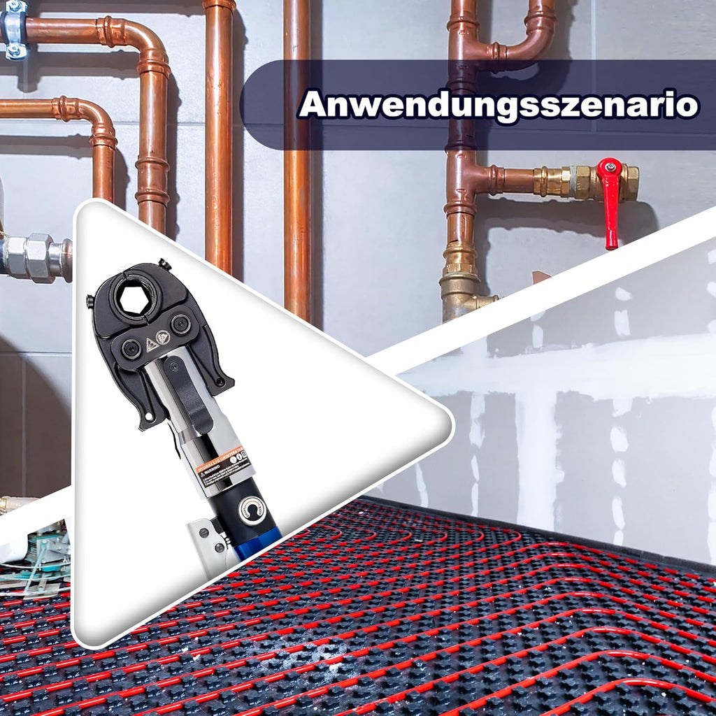 Hydraulische Rohrpresszange V und TH Kontur HT-1930 8T 80kN 12–32mm Pressbacken für Kupfer Edelstahl Verbundrohr Set