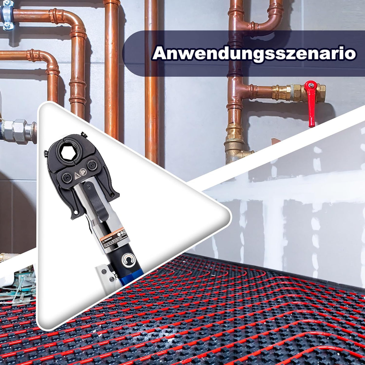 Hydraulische Rohrpresszange V und TH Kontur HT-1930 8T 80kN 12–32mm Pressbacken für Kupfer Edelstahl Verbundrohr Set