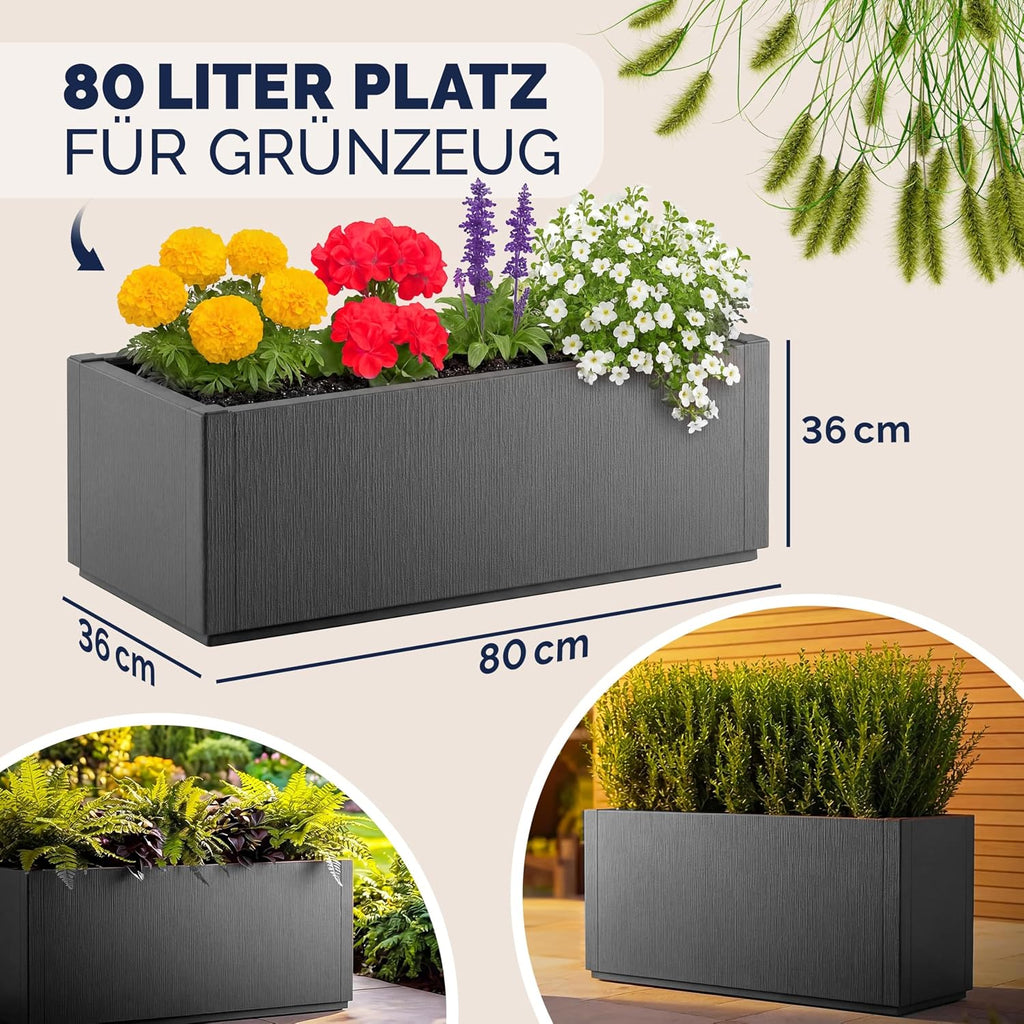 Blumenkasten 4er Set Ethica 80L 80x36x35cm Kunststoff Pflanzkasten mit Ablaufboden frostbeständig