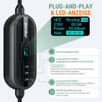 Mobile Wallbox 11kW mit App 400V 16A 3-phasig 7,6m Typ 2 Ladekabel CEE IP66 OLED Wandmontage für E-Autos